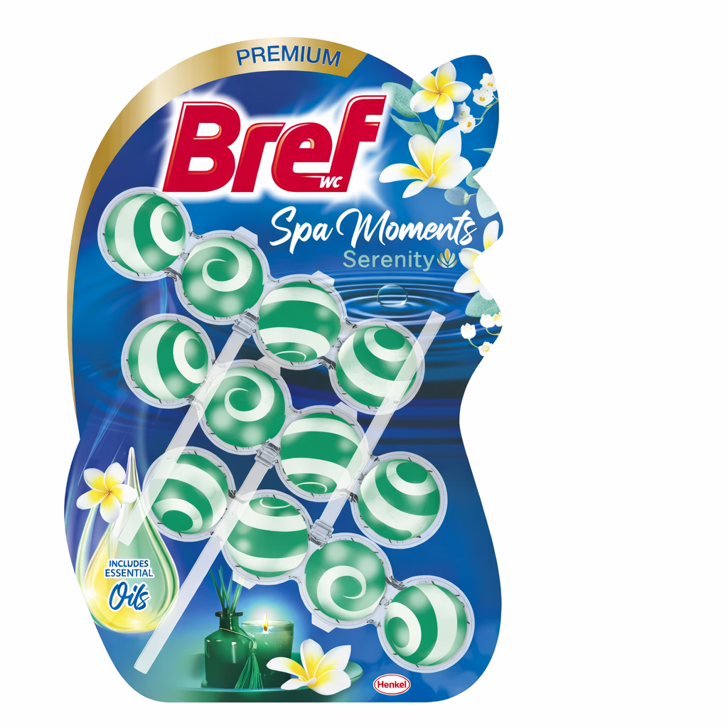 Bref Spa Moments Serenity WC frissítő 3x50g – Nyugtató spa illat, higiénikus tisztítás és vízkő elleni védelem