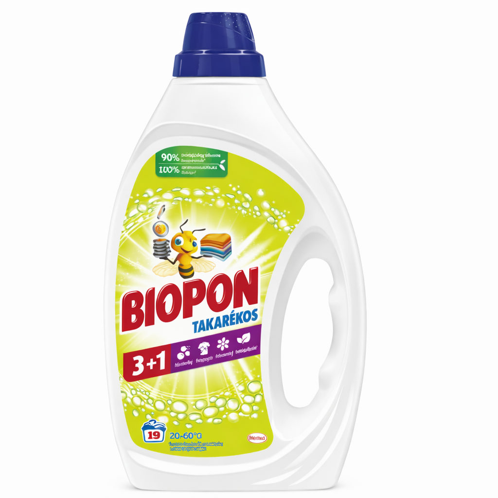 Biopon Takarékos Folyékony Mosószer 3+1 855 ml – 19 Mosás, Koncentrált Mosógél Fehér és Színes Ruhákhoz