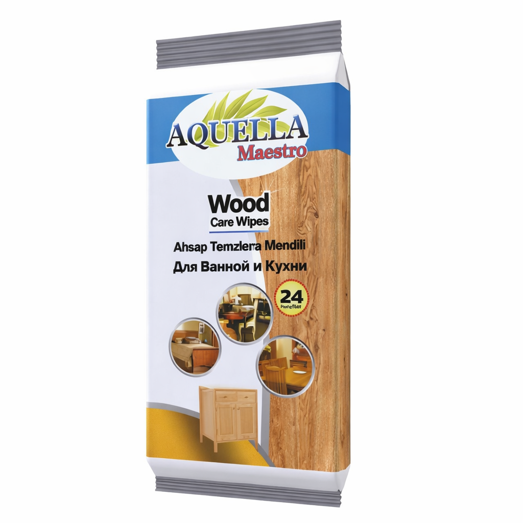 Aquella Maestro Wood Care Törlőkendő 24 db – Fa Felületek Tisztítása és Ápolása, Bútorápoló Kendő