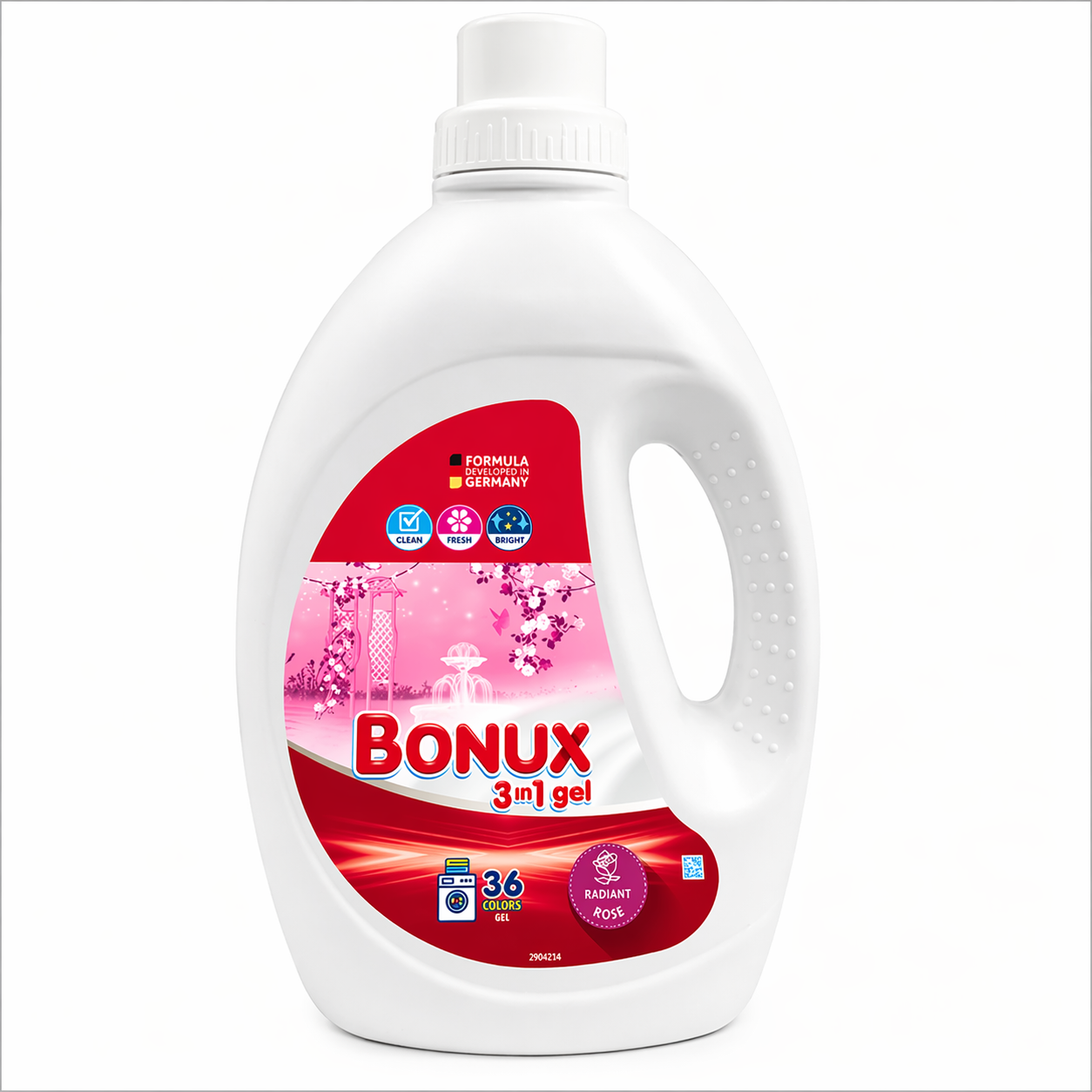 Bonux 3in1 Mosógél Radiant Rose Illattal 1,8L – 36 Mosás, Színes Ruhákhoz, Színvédő Hatás.