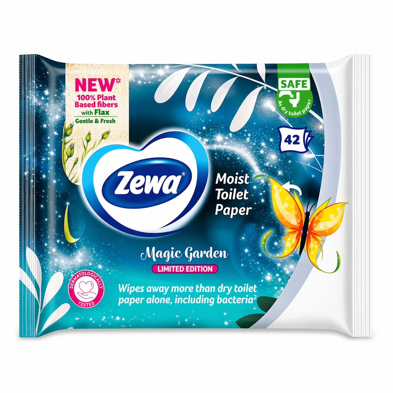 Zewa Magic Garden Nedves WC Papír 42 db – Limitált Kiadás, 100% Növényi Rost, Gyengéd Tisztítás