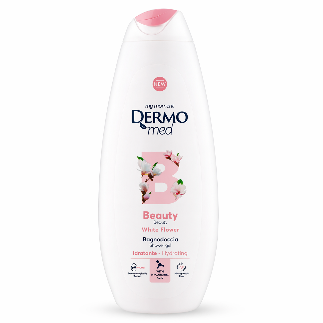 Dermomed Beauty White Flower tusfürdő – 750 ml, hidratáló tusfürdő hialuronsavval, virágos illattal