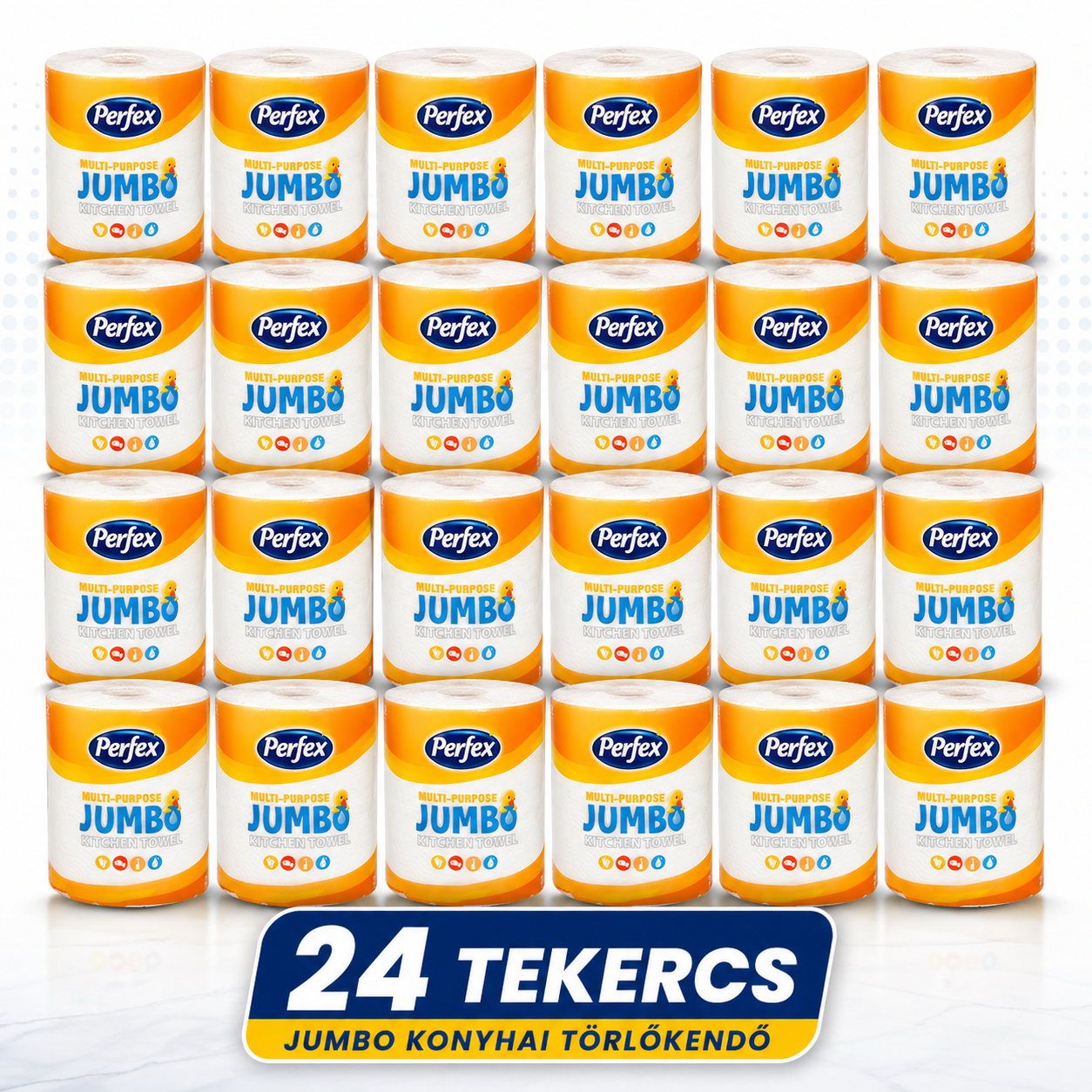 Mega csomag Perfex Jumbo konyhai papírtörlő 24 tekercs – extra nedvszívó, erős multi-purpose törlőkendő