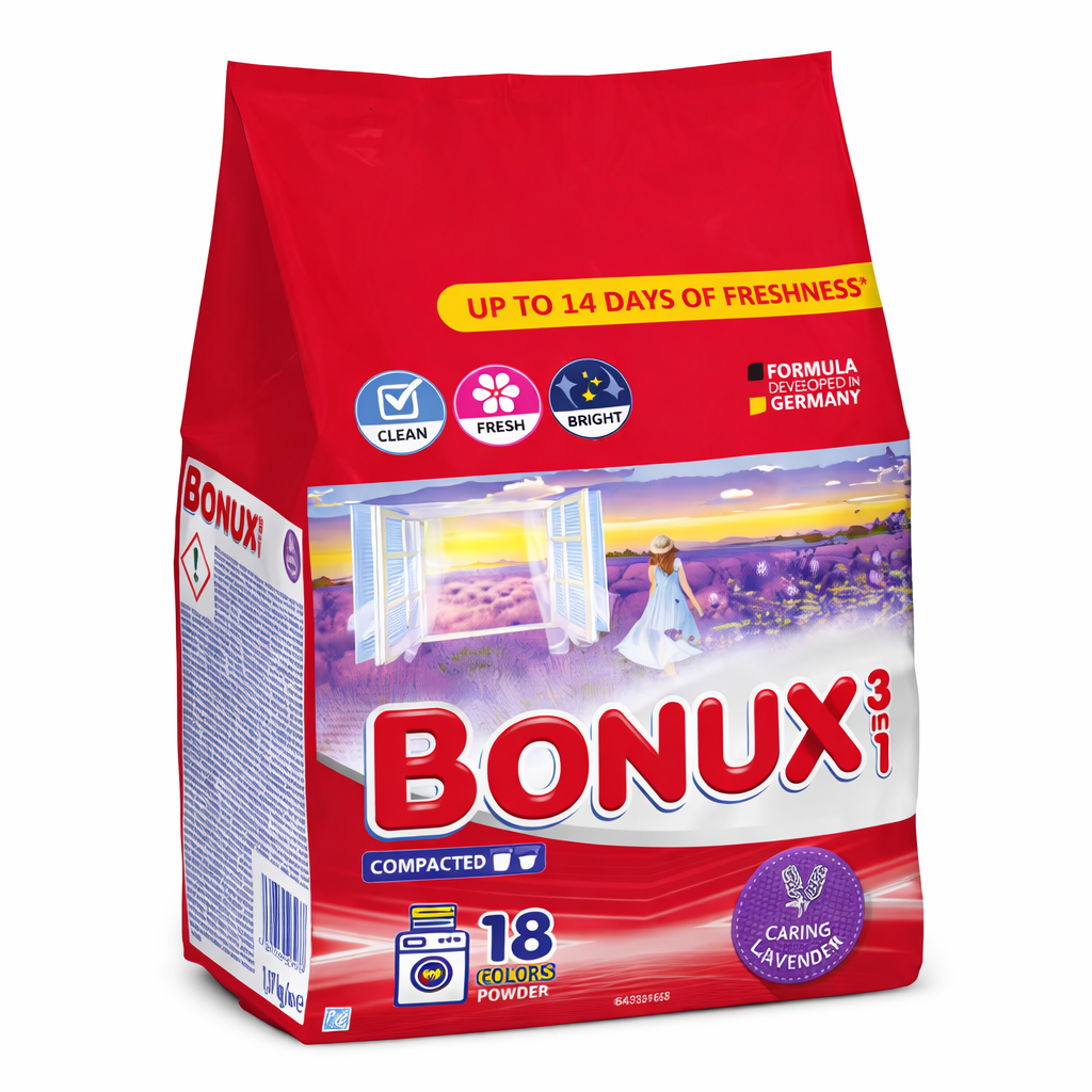 BONUX 3in1 Mosópor Színes Ruhákhoz 1,17 kg – Színvédő Hatás, Hatékony Tisztítás, Praktikus Kiszerelés