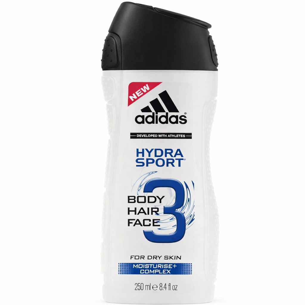 Adidas Hydra Sport férfi tusfürdő 250 ml – 3 az 1-ben hidratáló ápolás száraz bőrre
