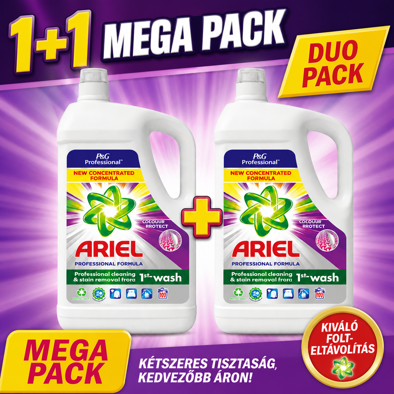 Ariel Professional folyékony mosószer Duo Pack 1+1 Mega Pack – színes ruhákhoz, koncentrált formula, extra folteltávolítás