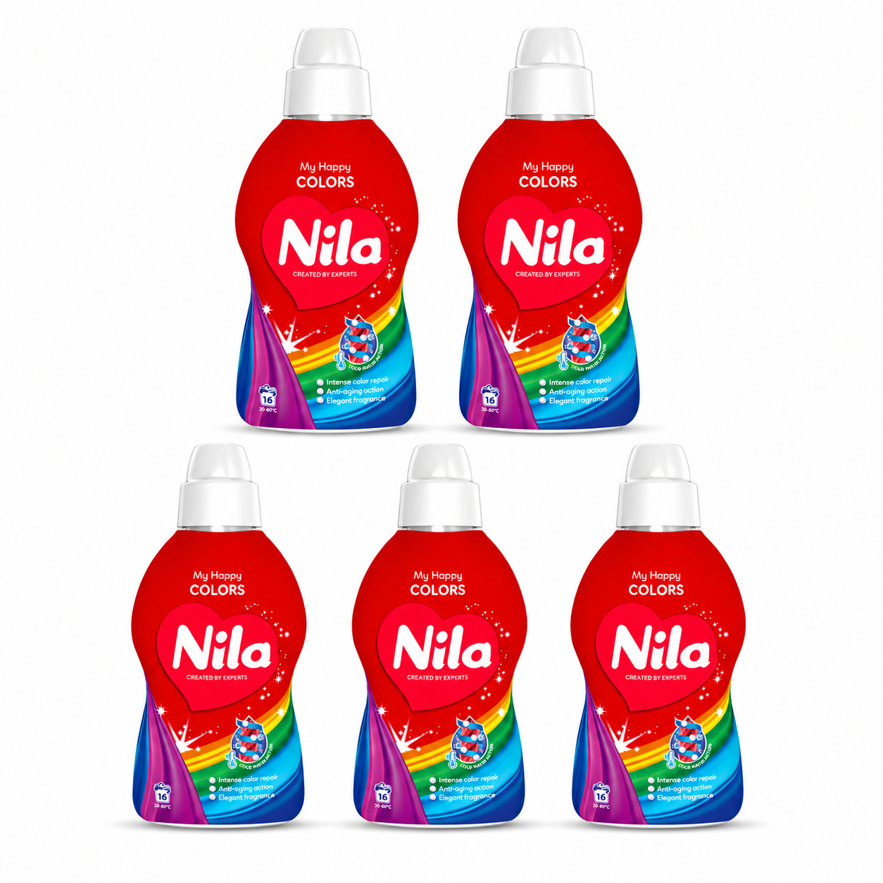 Nila My Happy Colors folyékony mosószer színes ruhákhoz 900 ml – 5 db-os csomag