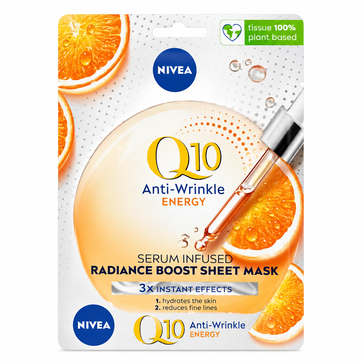 Nivea Q10 Anti-Wrinkle Energy Radiance Boost Sheet Mask – ránctalanító, ragyogásfokozó fátyolmaszk