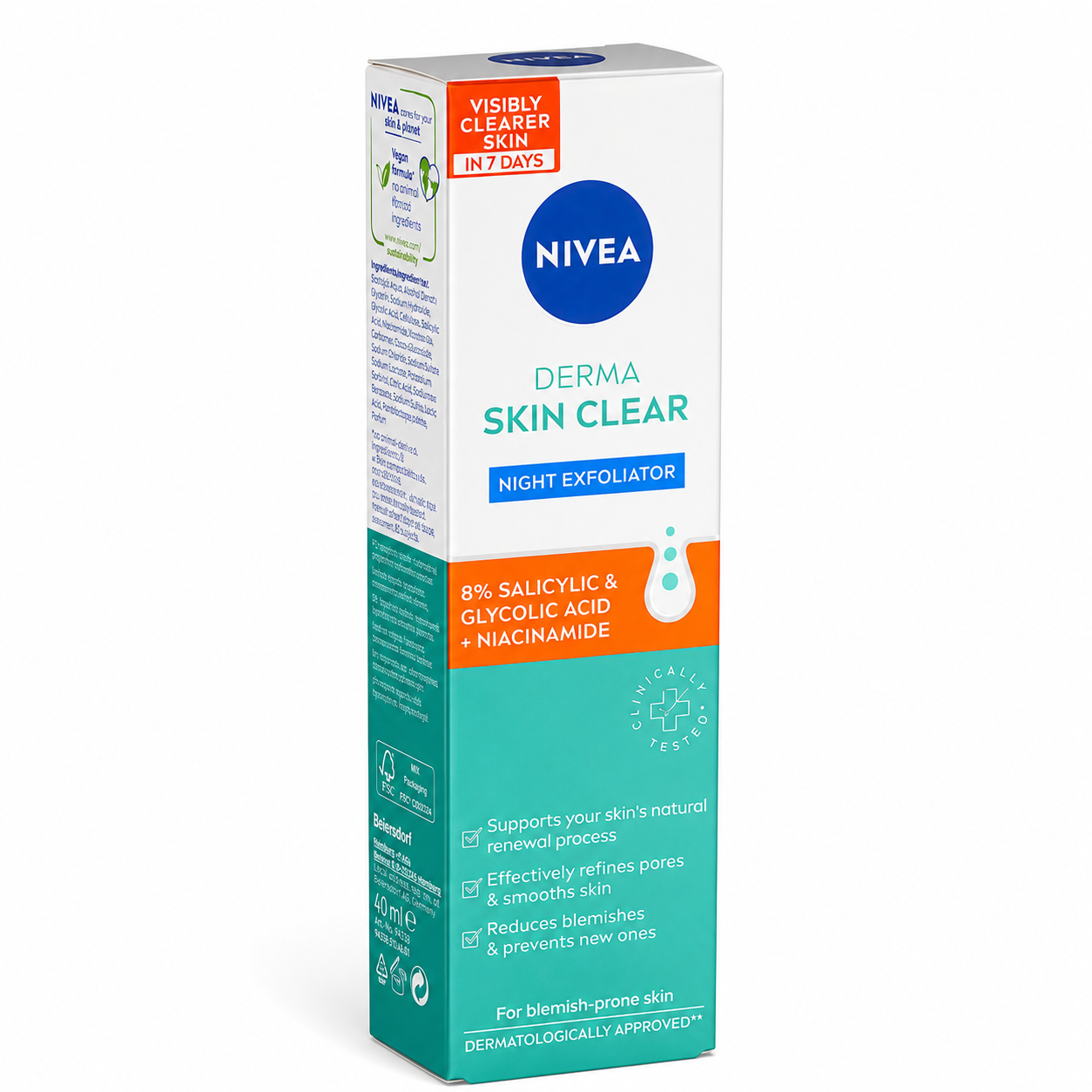 Nivea Derma Skin Clear Night Exfoliator 40 ml – éjszakai hámlasztó pattanásra hajlamos bőrre