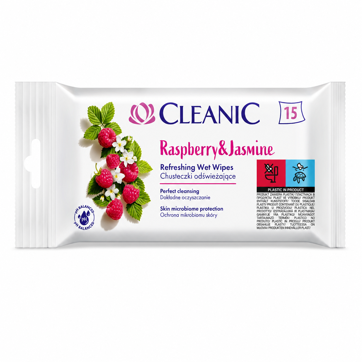 Cleanic Raspberry & Jasmine frissítő nedves törlőkendő – 15 db