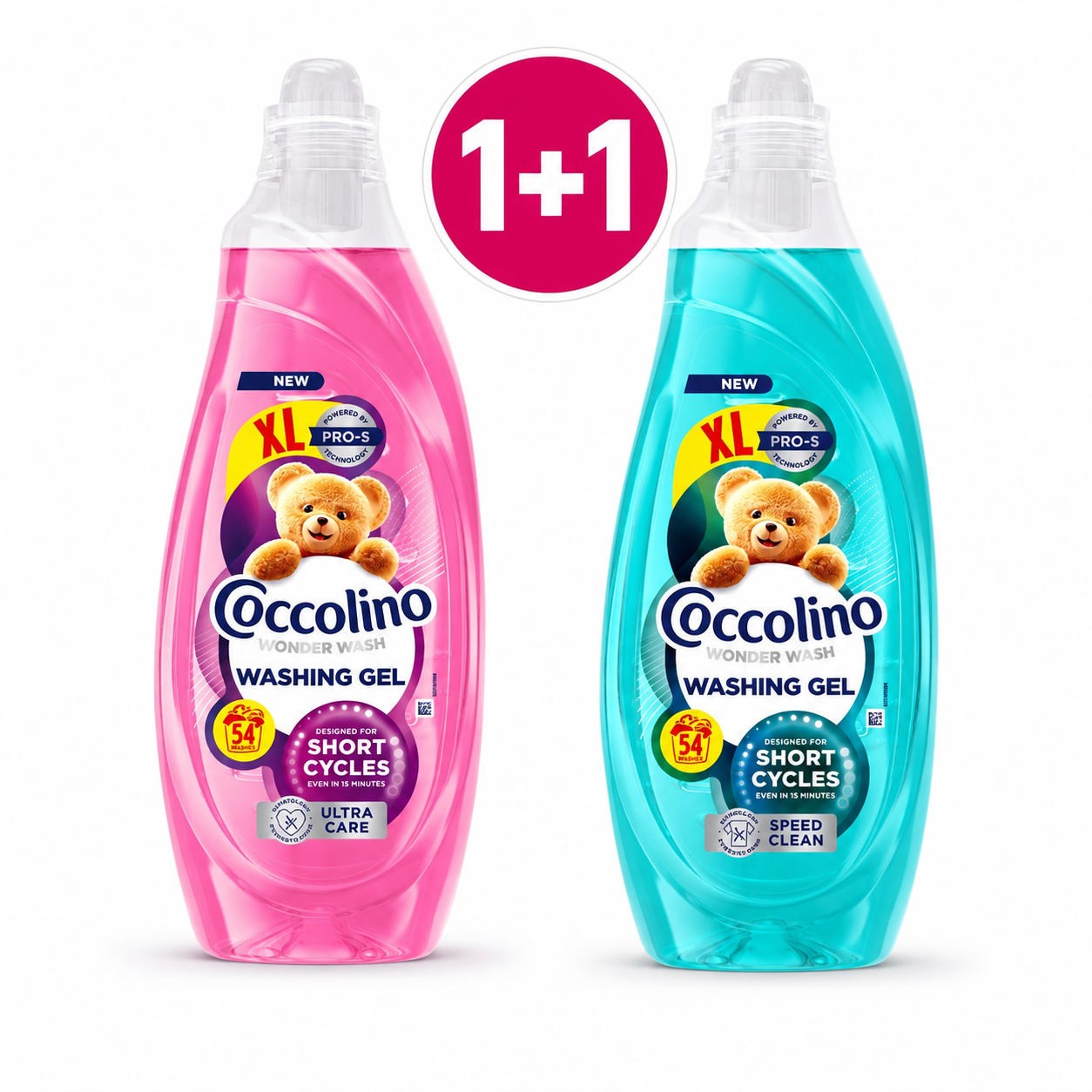 Coccolino Wonder Wash mosógél 1+1 csomag 2×2,16 l – Ultra Care + Speed Clean, 108 mosás