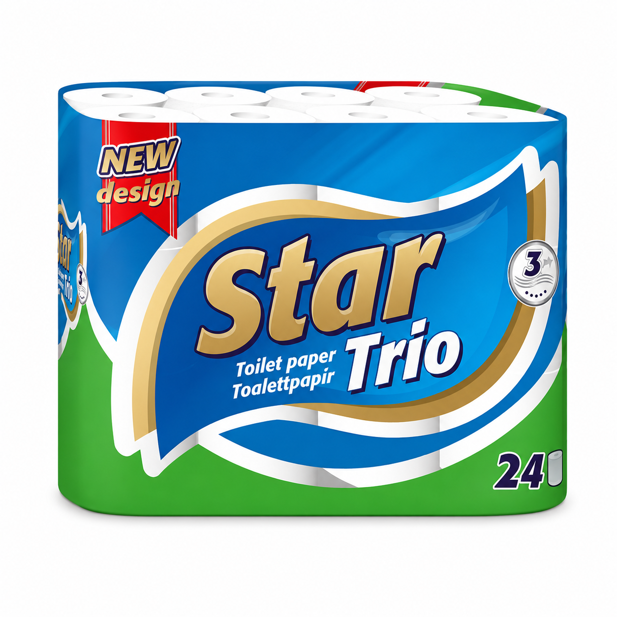 Star Trio toalettpapír 3 rétegű 24 tekercs – puha, illatmentes családi WC-papír csomag