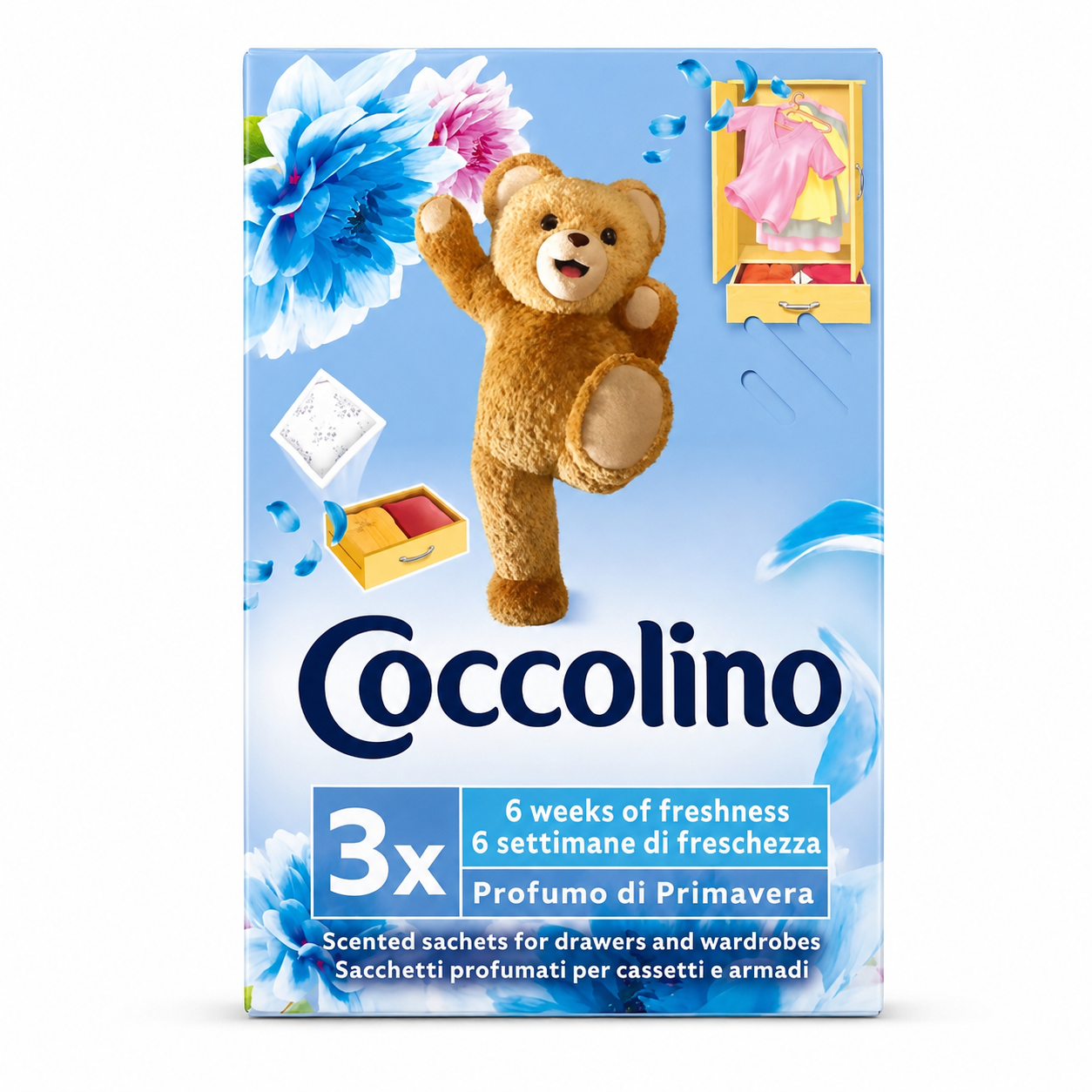 Coccolino Profumo di Primavera illatosító tasak 3 db – ruhásszekrénybe és fiókba, akár 6 hét frissesség
