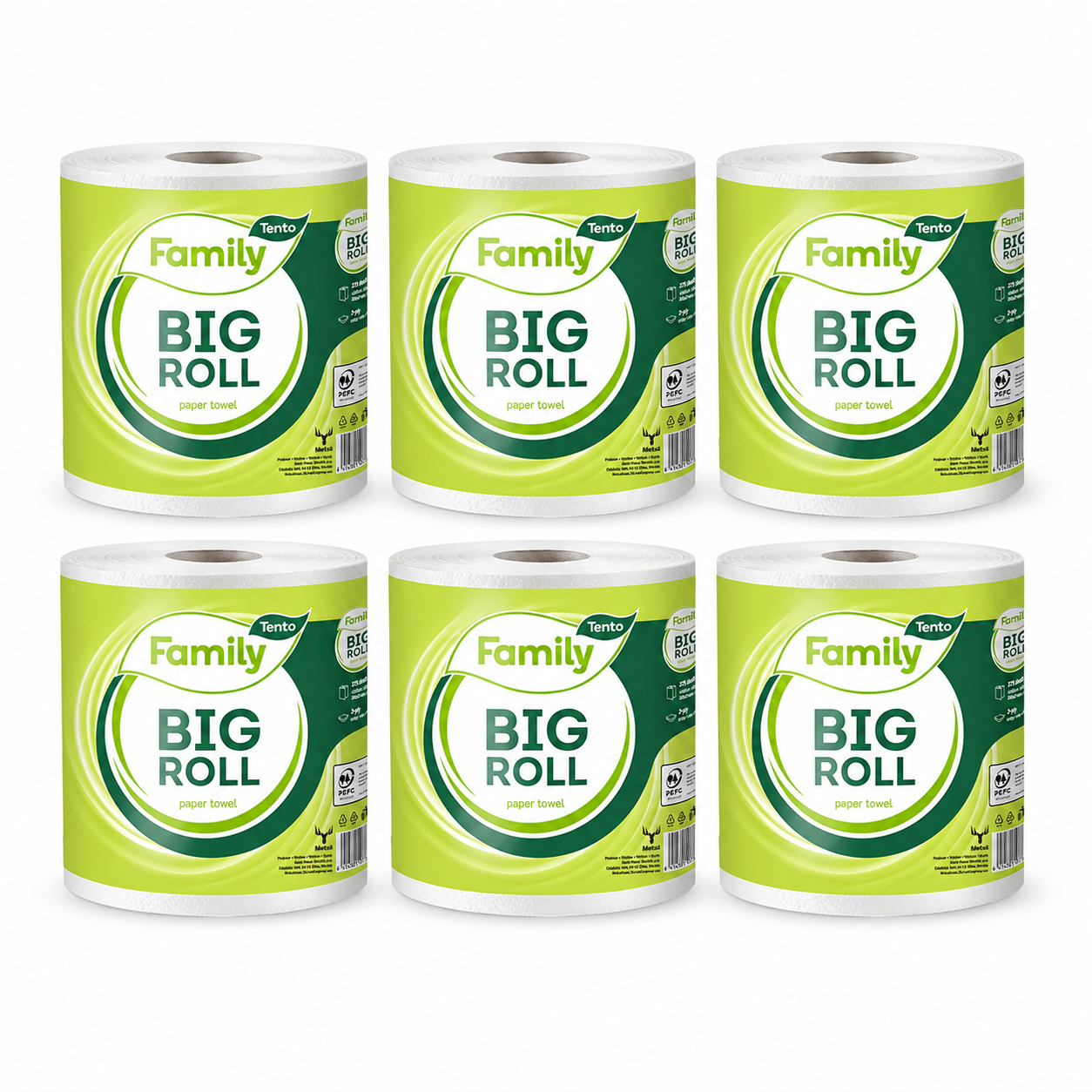 Tento Family Big Roll papírtörlő 6 db-os csomag – 2 rétegű, extra hosszú háztartási kéztörlő csomag