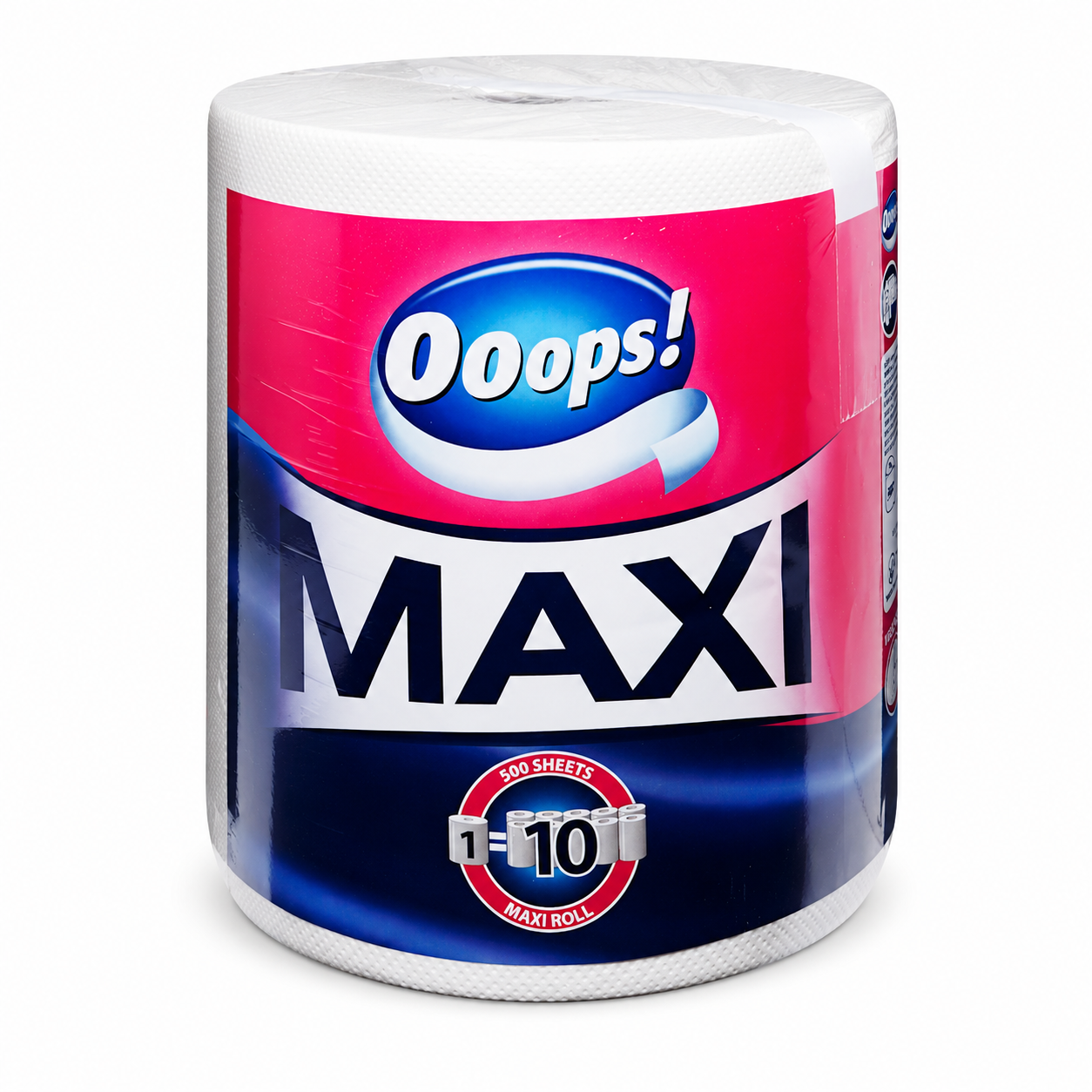 Ooops! Maxi háztartási papírtörlő 1 tekercs – 2 rétegű, 500 lapos, extra hosszú papírtörlő