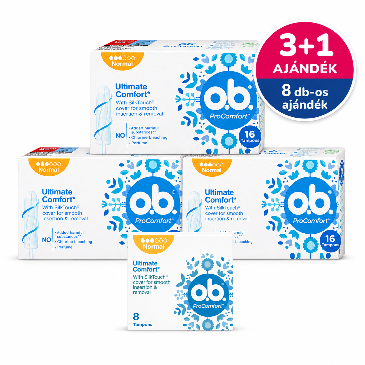 o.b. ProComfort Normal tampon 3×16 db + 1×8 db ajándék – összesen 56 db