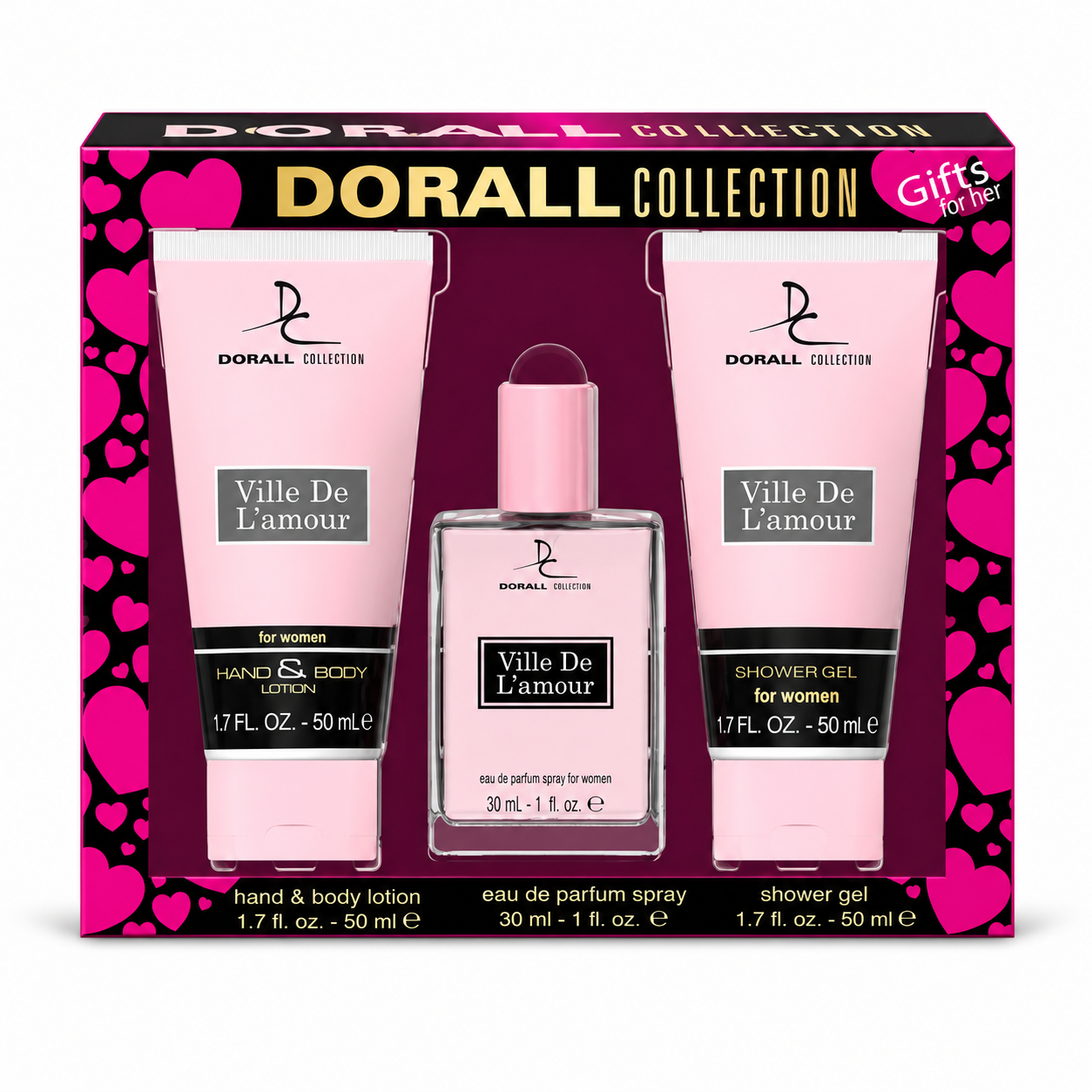 Dorall Collection Ville De L’Amour női ajándékcsomag – parfüm, tusfürdő és testápoló