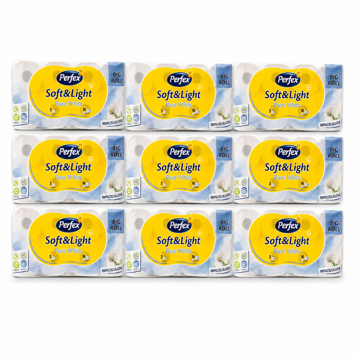Perfex Soft&Light Pure White Big Roll toalettpapír 9 csomag – 3 rétegű, 144 tekercses kiszerelés