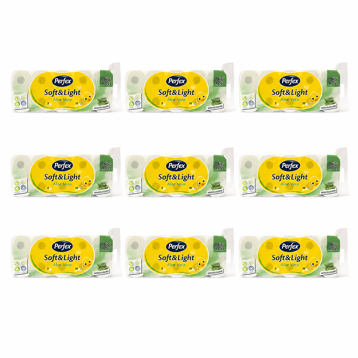 Perfex Soft&Light Aloe Vera Big Roll toalettpapír 9 csomag – 3 rétegű, aloe vera illatú, 90 tekercses kiszerelés