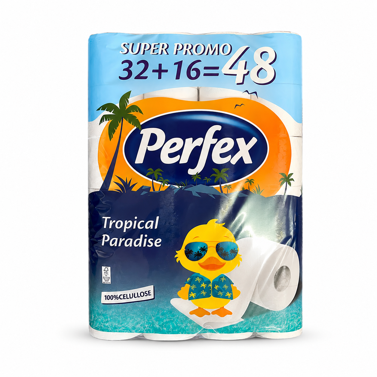 Perfex Tropical Paradise toalettpapír 48 tekercs – 100% cellulóz, trópusi mintás, gazdaságos családi kiszerelés