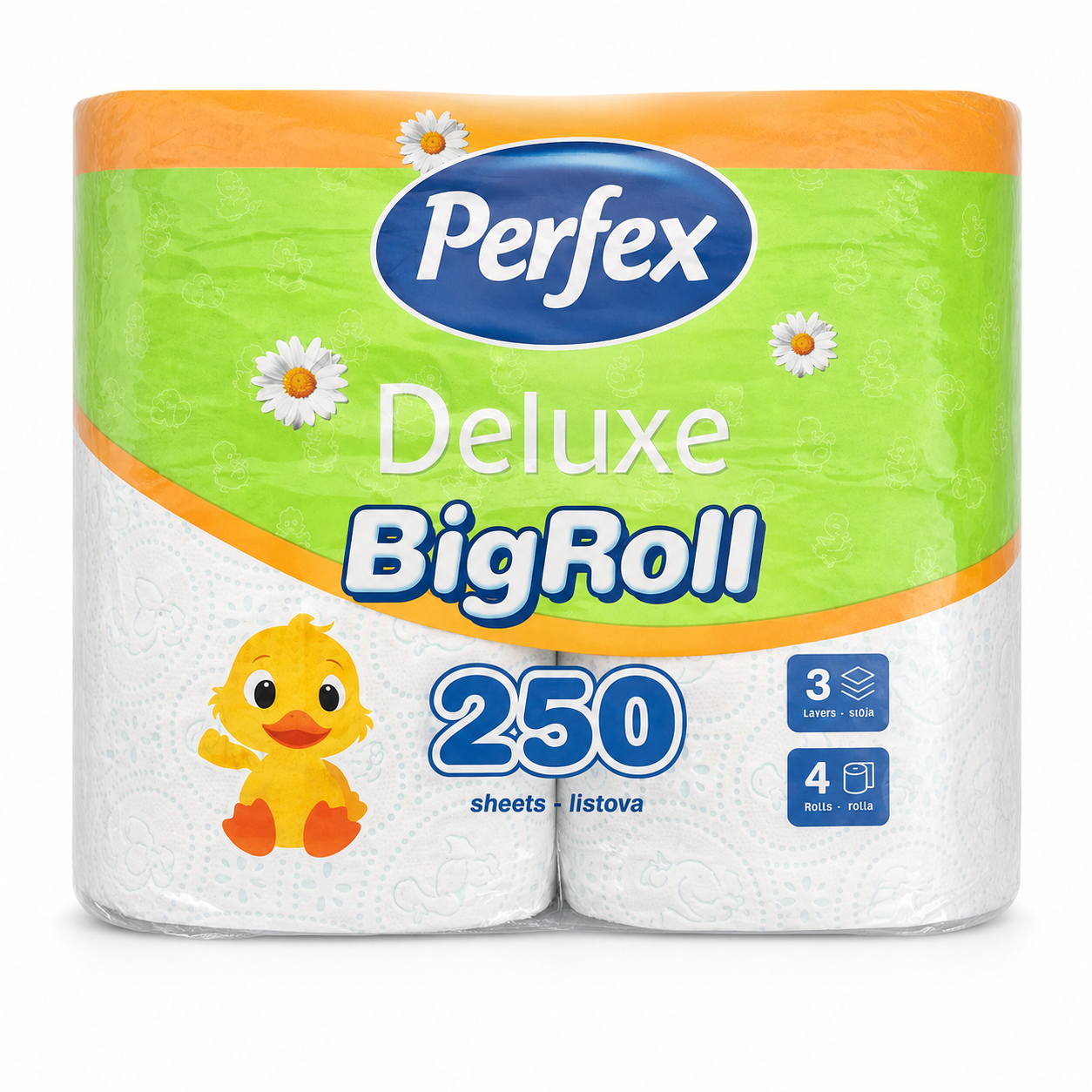 Perfex Deluxe Big Roll toalettpapír 4 tekercs, 3 rétegű, 250 lapos WC-papír
