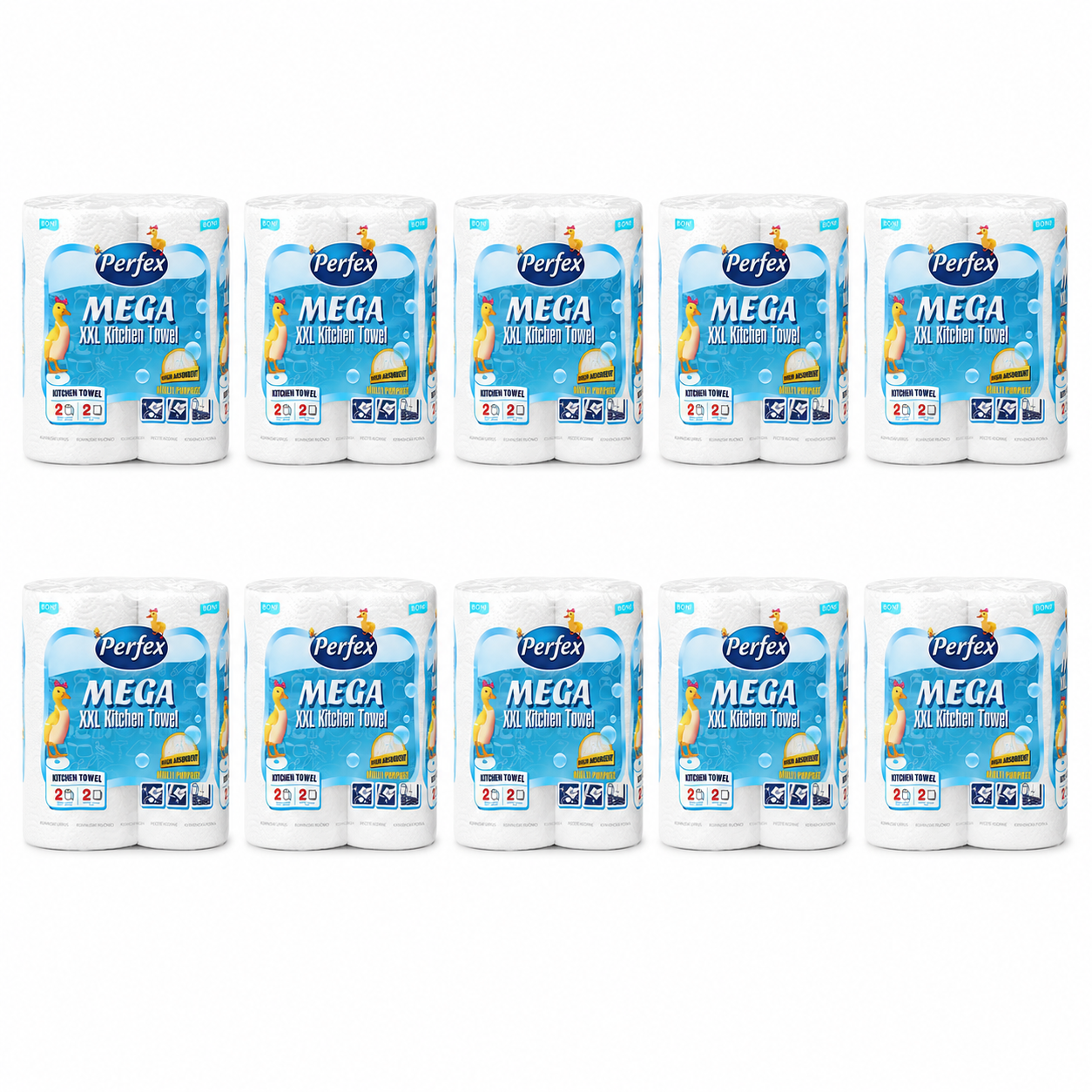 Perfex Mega XXL Kitchen Towel konyhai papírtörlő 10 csomag – 2 tekercs/csomag, 2 rétegű, nagy nedvszívó képességű