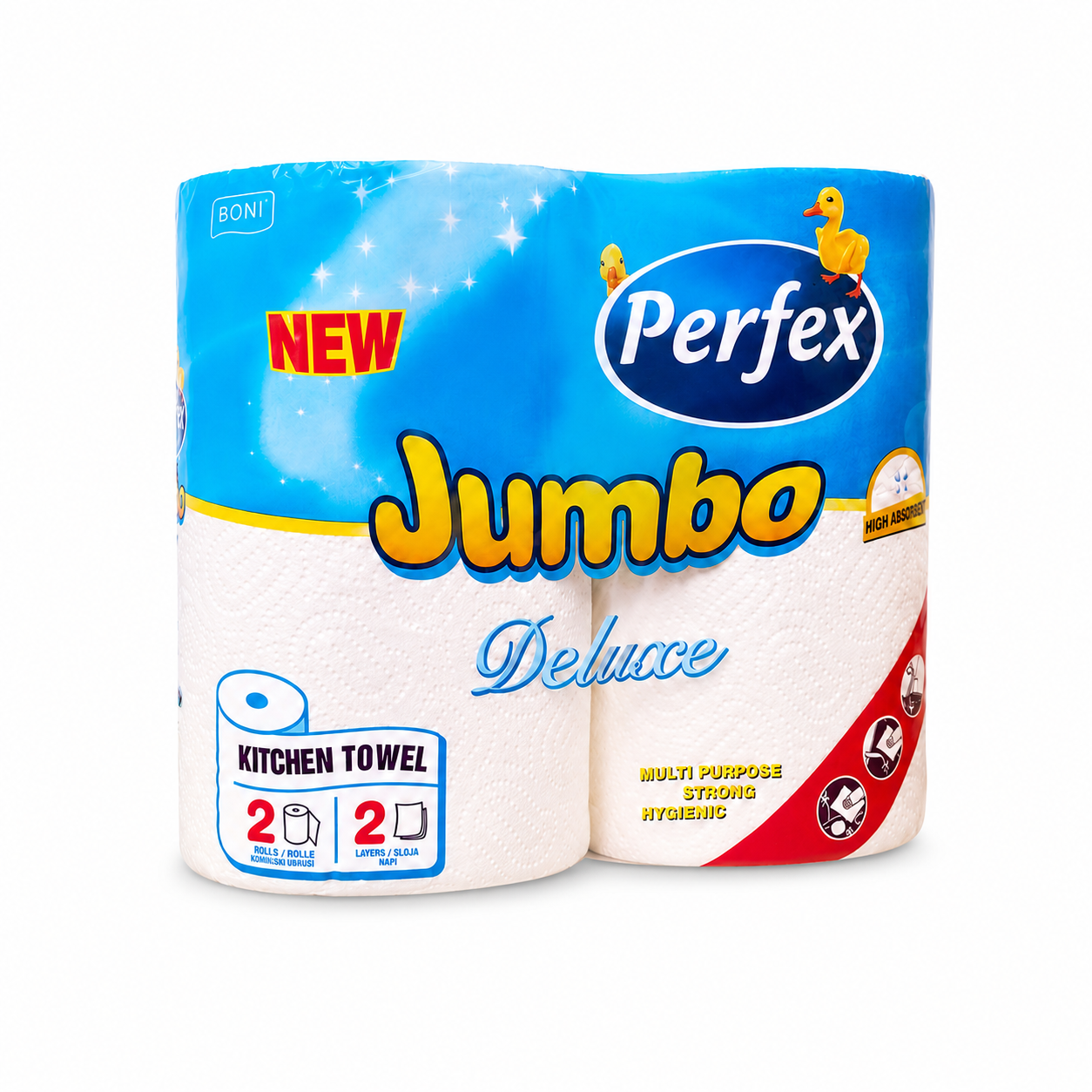 Perfex Jumbo Deluxe konyhai papírtörlő – 2 tekercses, 2 rétegű, erős és nedvszívó háztartási papírtörlő