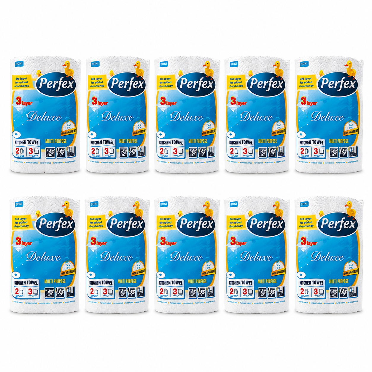 Perfex Deluxe konyhai papírtörlő 10 csomag – 2 tekercses, 3 rétegű, extra nedvszívó papírtörlő