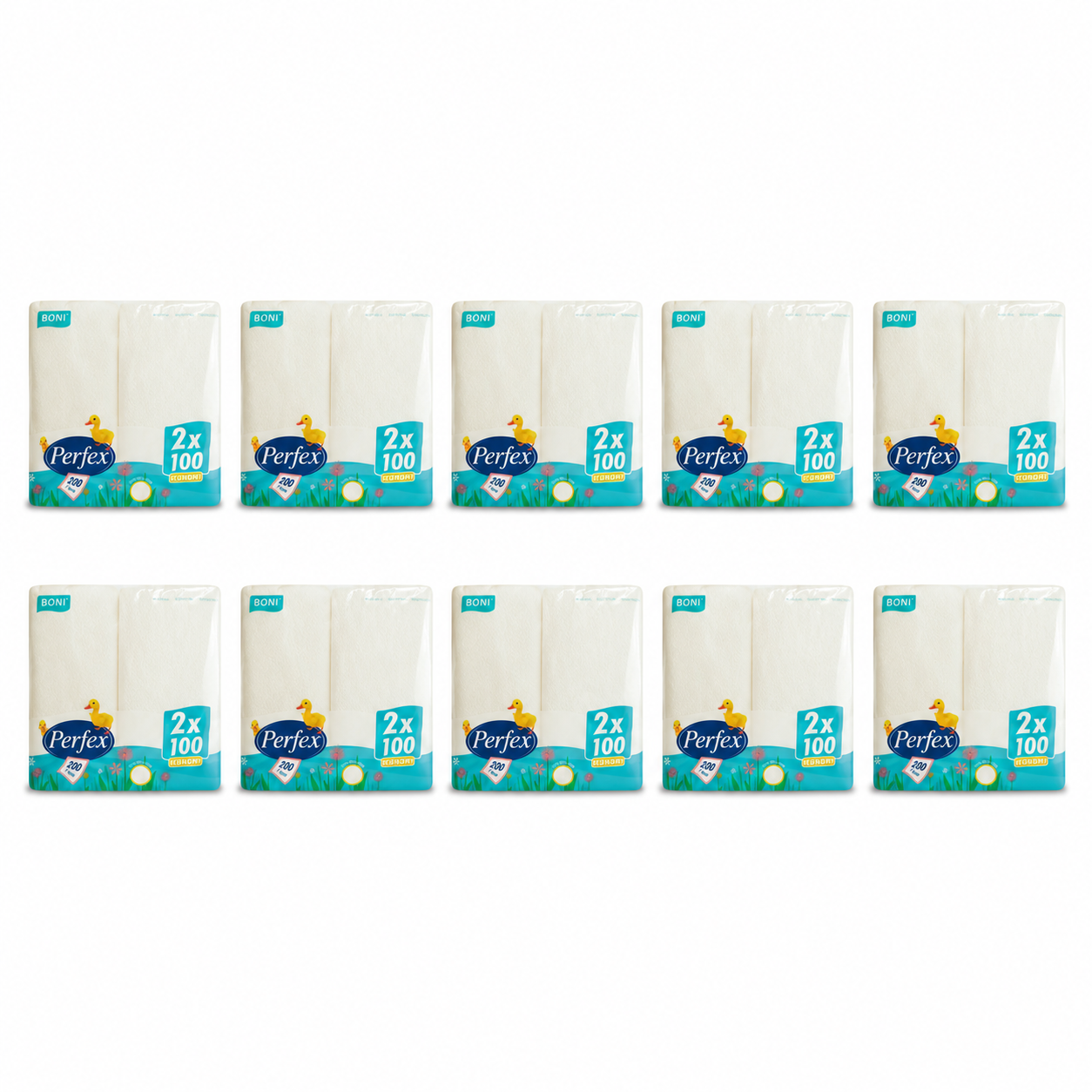Perfex Boni papírszalvéta 10 db-os csomag – 2x100 lapos, 1 rétegű, gazdaságos kiszerelés