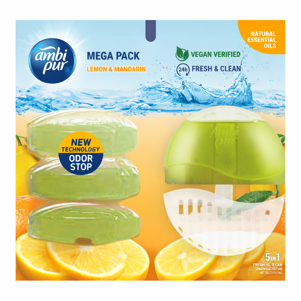 Ambi Pur légfrissítő utántöltő + készülék Lemon & Mandarin Mega Pack – 5in1-ben