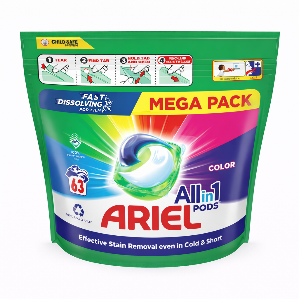 Ariel All-in-1 Pods Color mosókapszula 63 db (63 mosás) – Mega Pack, gyorsan oldódó kapszulák