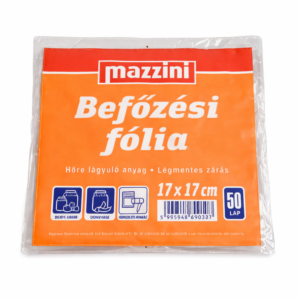 Mazzini Befőzési Fólia 50 db (17×17 cm) – Légmentes Zárás Befőzéshez és Tartósításhoz