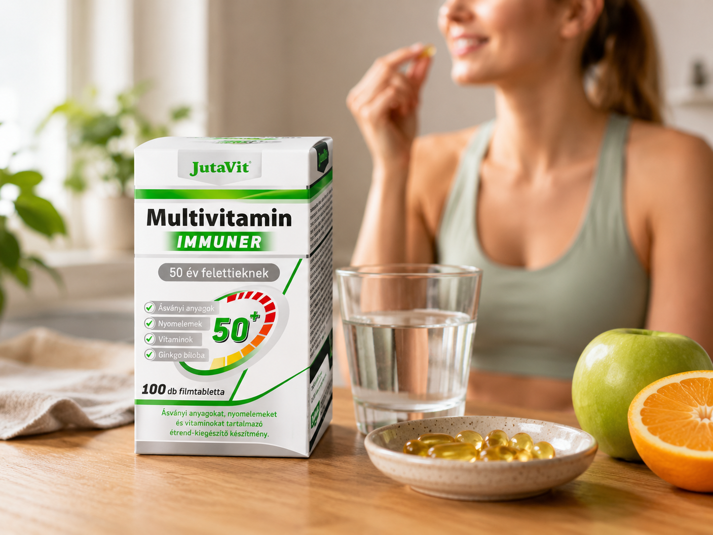 JutaVit Multivitamin Immuner 50 év felettieknek filmtabletta 100 db – vitaminokkal, ásványi anyagokkal, nyomelemekkel és Ginkgo bilobával