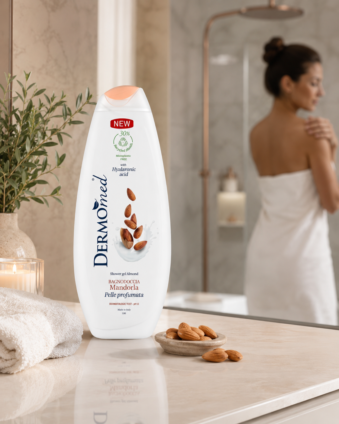DermoMed Mandula Tusfürdő 750 ml – Hidratáló Shower Gel Hialuronsavval