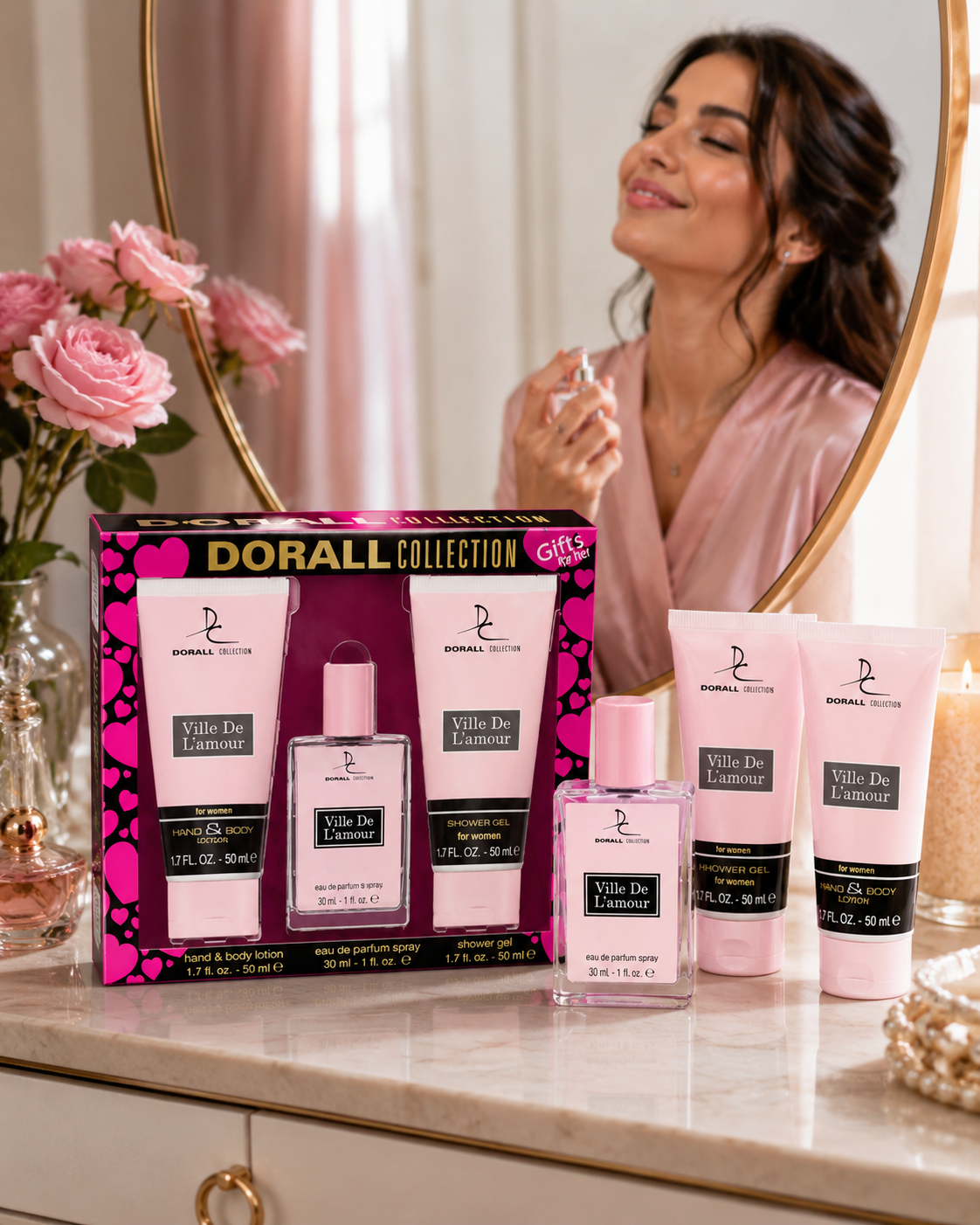Dorall Collection Ville De L’Amour női ajándékcsomag – parfüm, tusfürdő és testápoló