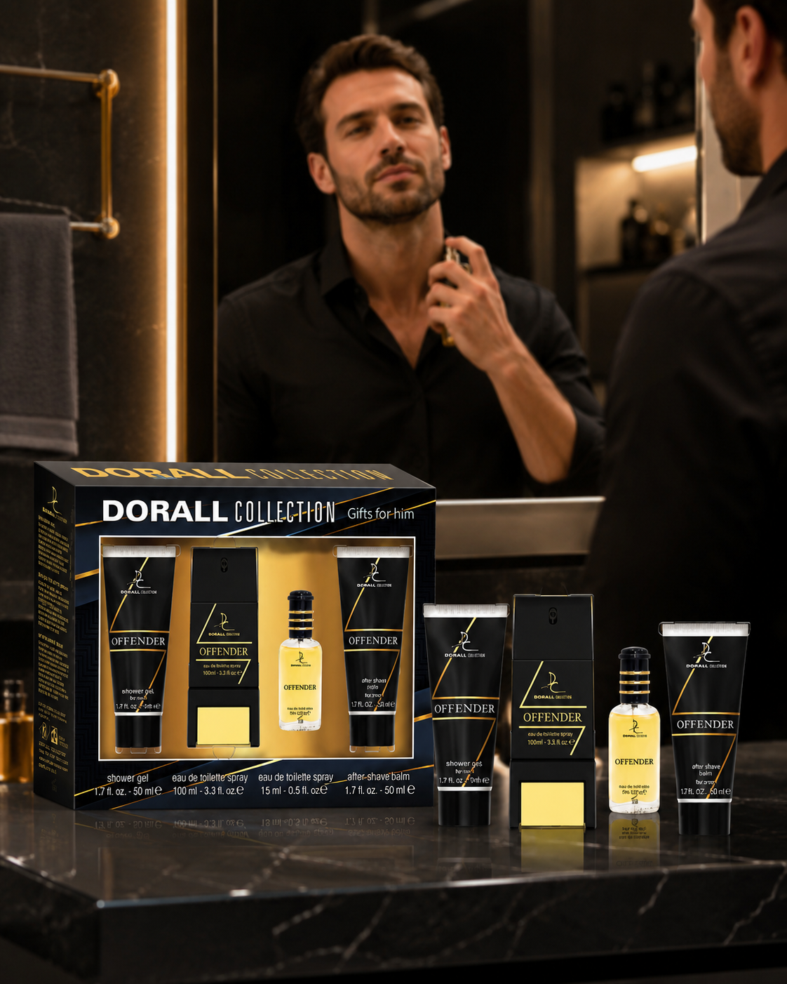 Dorall Collection Offender férfi ajándékcsomag – tusfürdő, spray és after shave balzsam