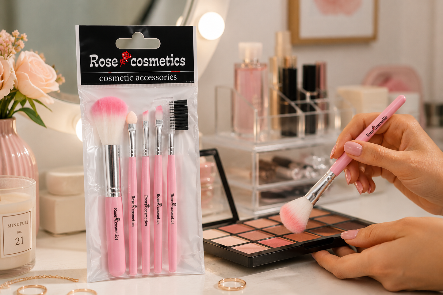 Rose Cosmetics Sminkecset Készlet 5 db – Arc- és szemsmink ecsetek