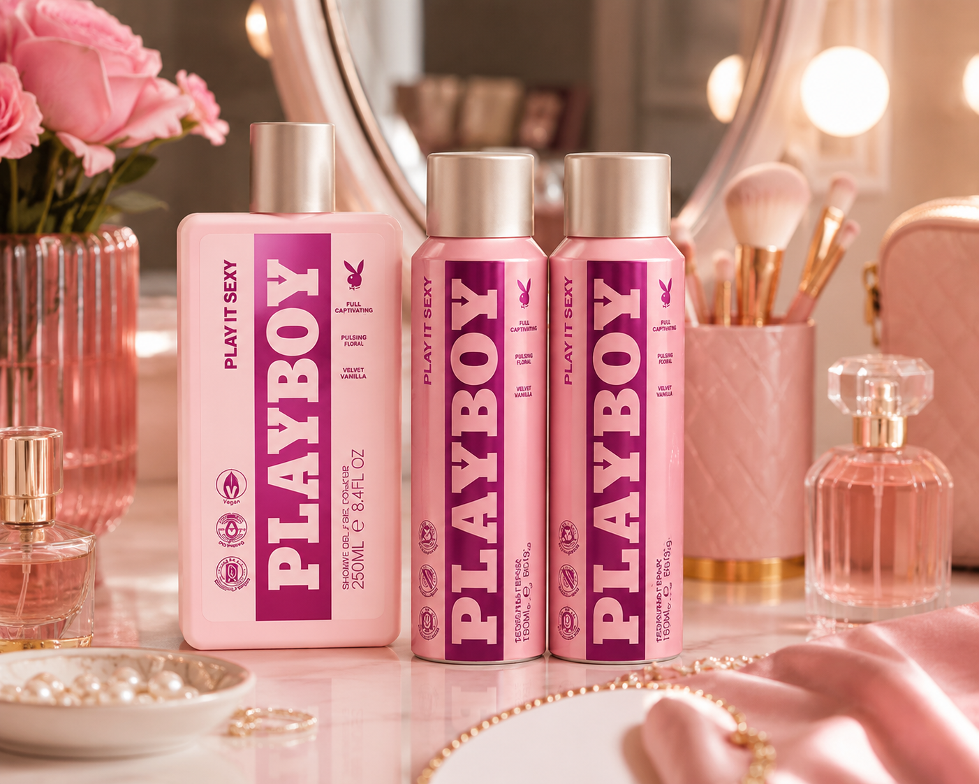 Playboy Play It Sexy ajándékcsomag – tusfürdő 250 ml + 2 db deo spray 150 ml