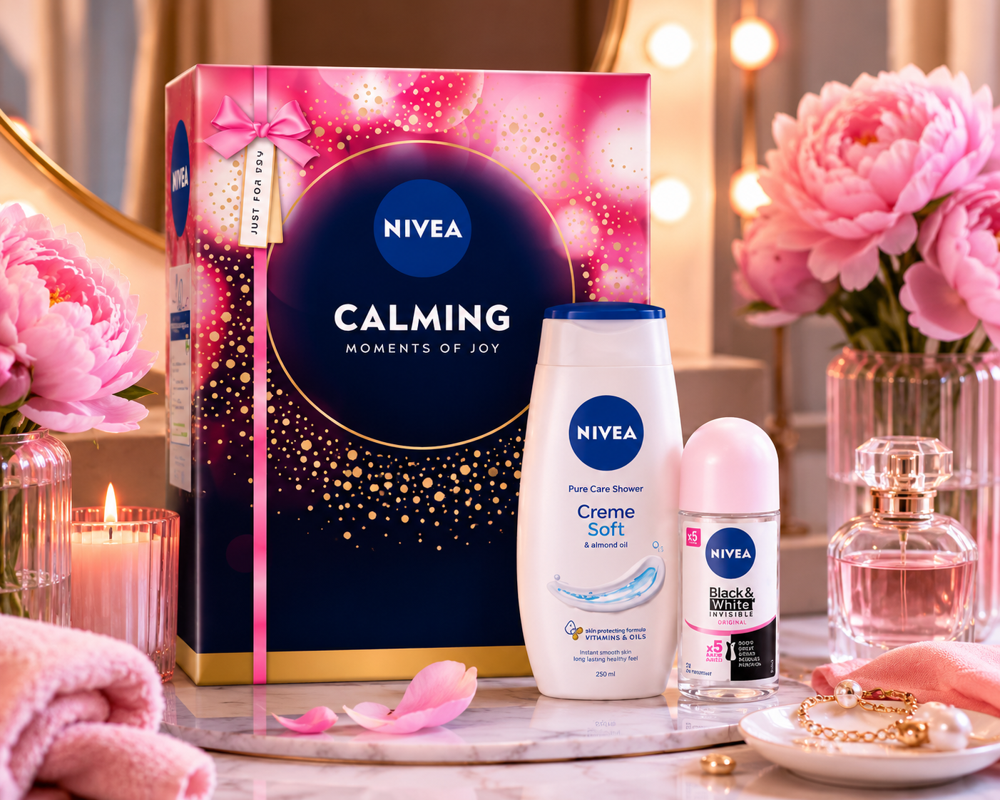 NIVEA Women Calming Moments of Joy ajándékcsomag – Tusfürdő és dezodor szett