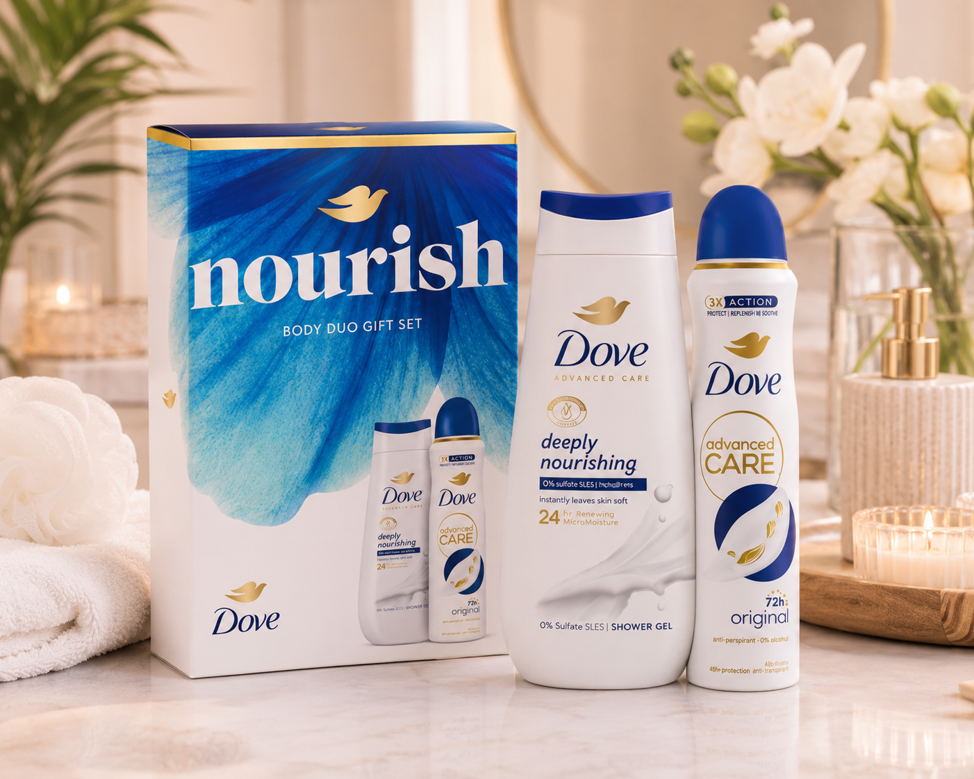 Dove Nourish Body Duo ajándékcsomag – Tápláló tusfürdő és deo szett