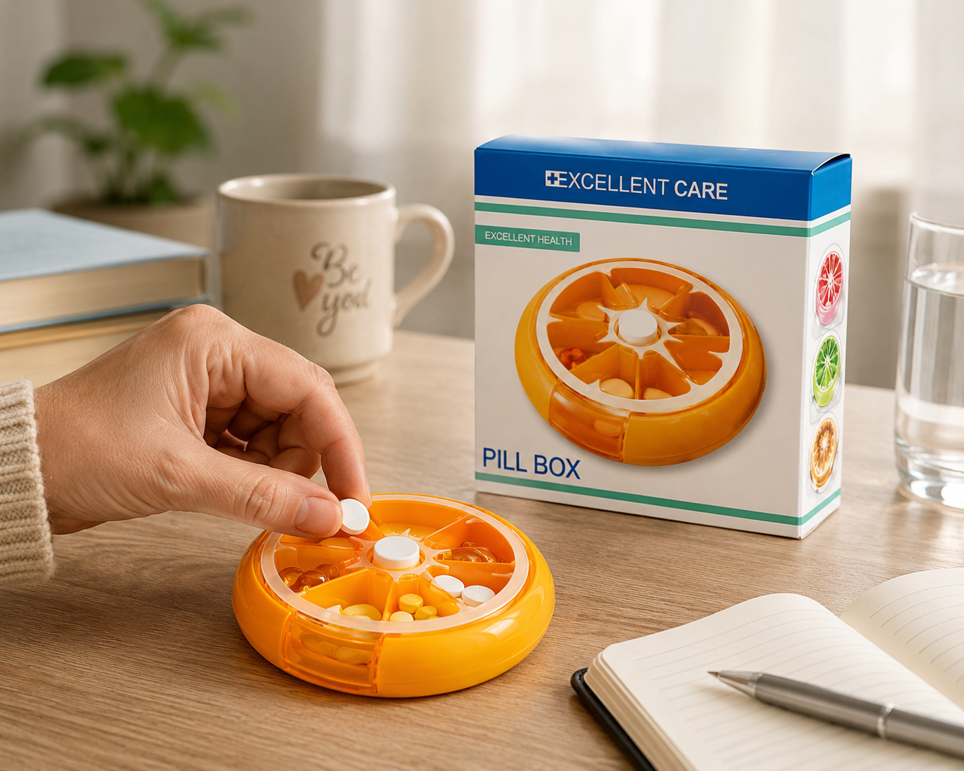 Excellent Care Pill Box – gyógyszeradagoló doboz napi használatra, praktikus rekeszes kialakítással