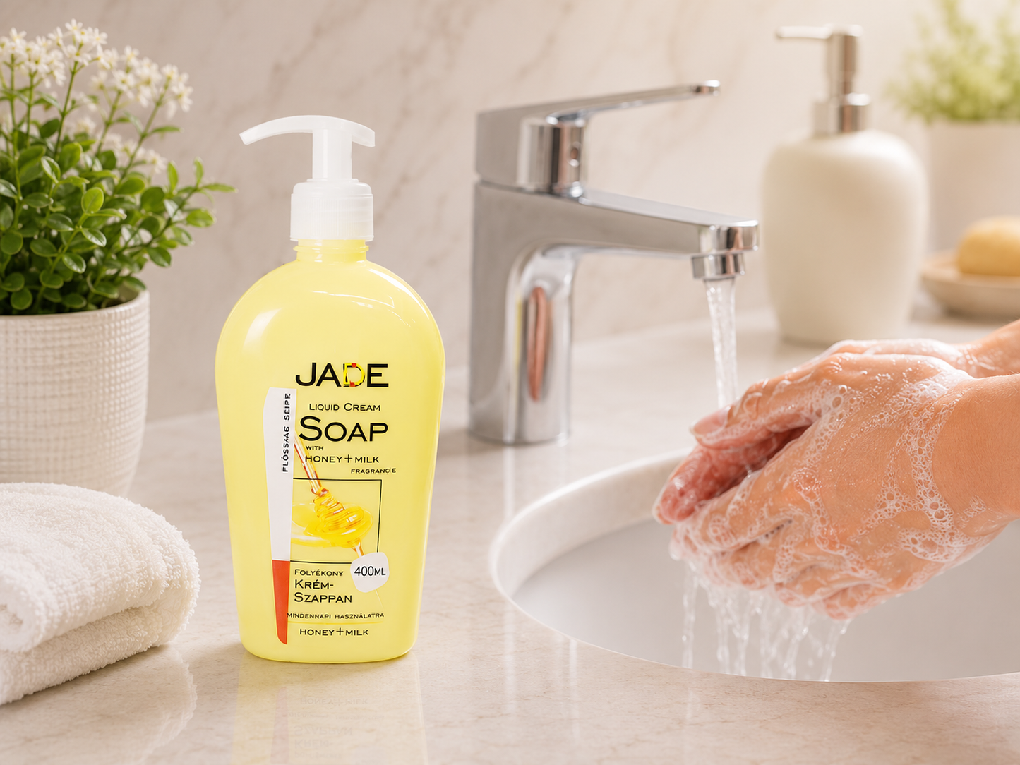 Jade folyékony szappan pumpás adagolóval Honey & Milk, 400 ml