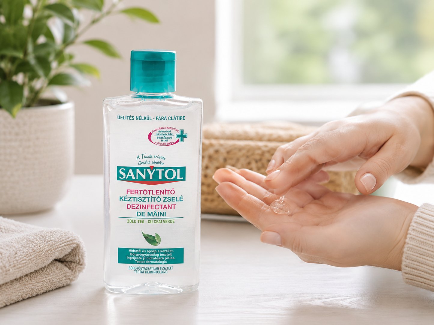 Sanytol Fertőtlenítő Kéztisztító Zselé 75 ml – zöld tea illatú kézfertőtlenítő gél