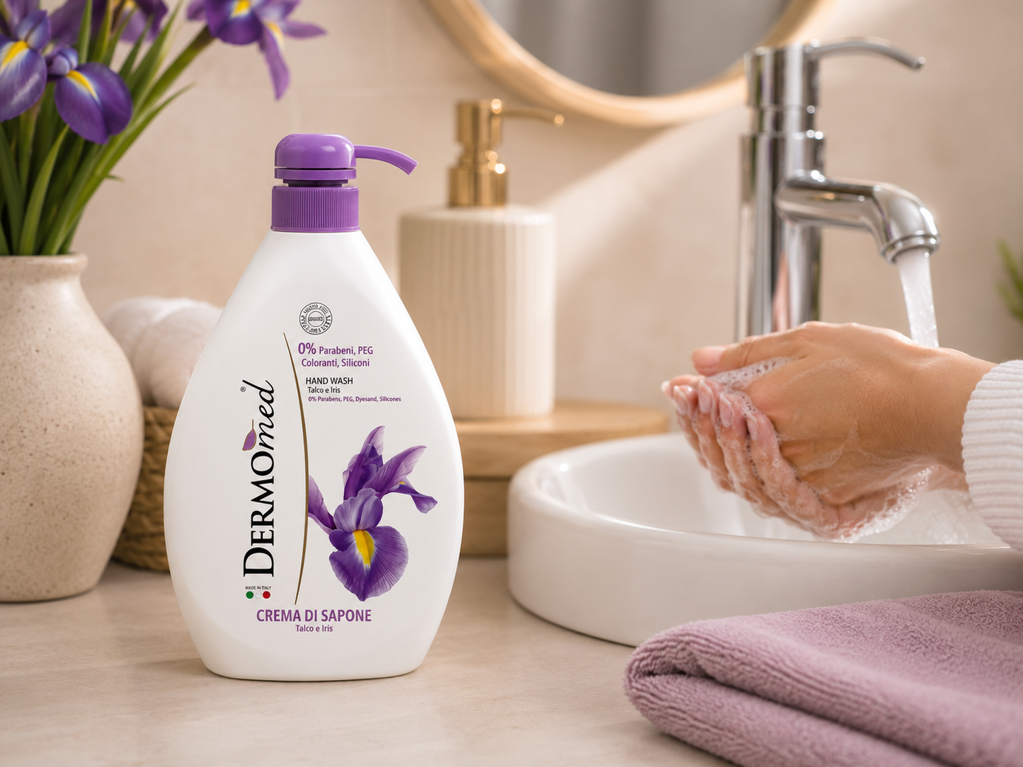 Dermomed Talco e Iris folyékony kézmosó szappan 300 ml – púderes írisz illat, 0% parabén, szilikonmentes