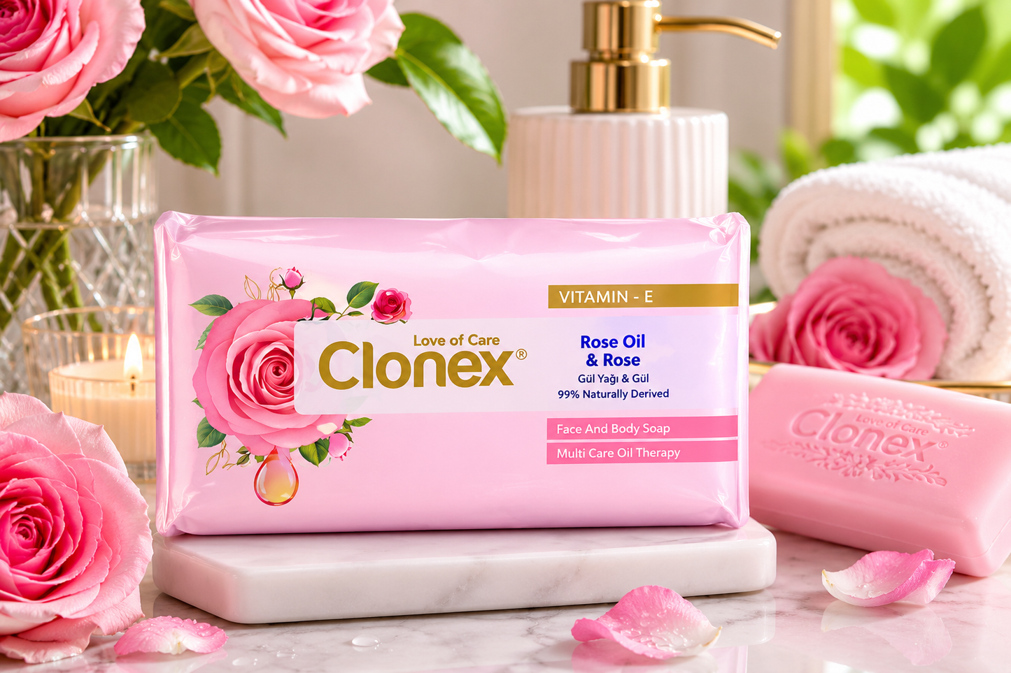 Clonex rózsa szappan 60 g – rózsaolajjal, hidratáló és bőrápoló hatással