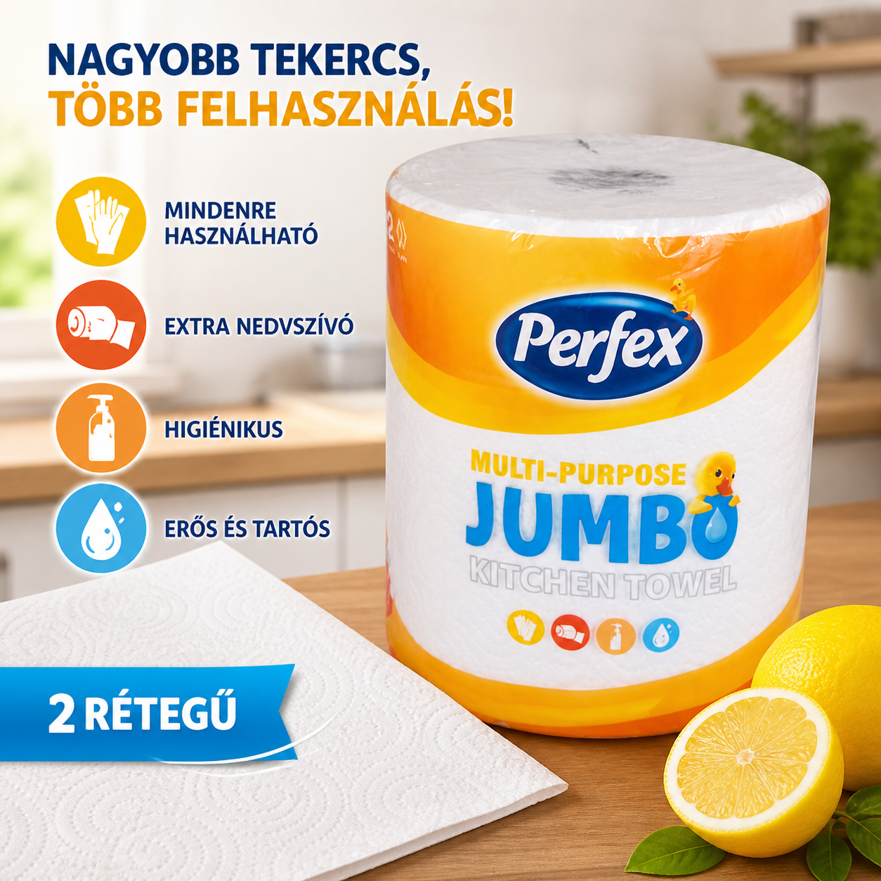 Perfex Jumbo Konyhai Papírtörlő 2 rétegű – Extra nedvszívó, erős és tartós háztartási törlő