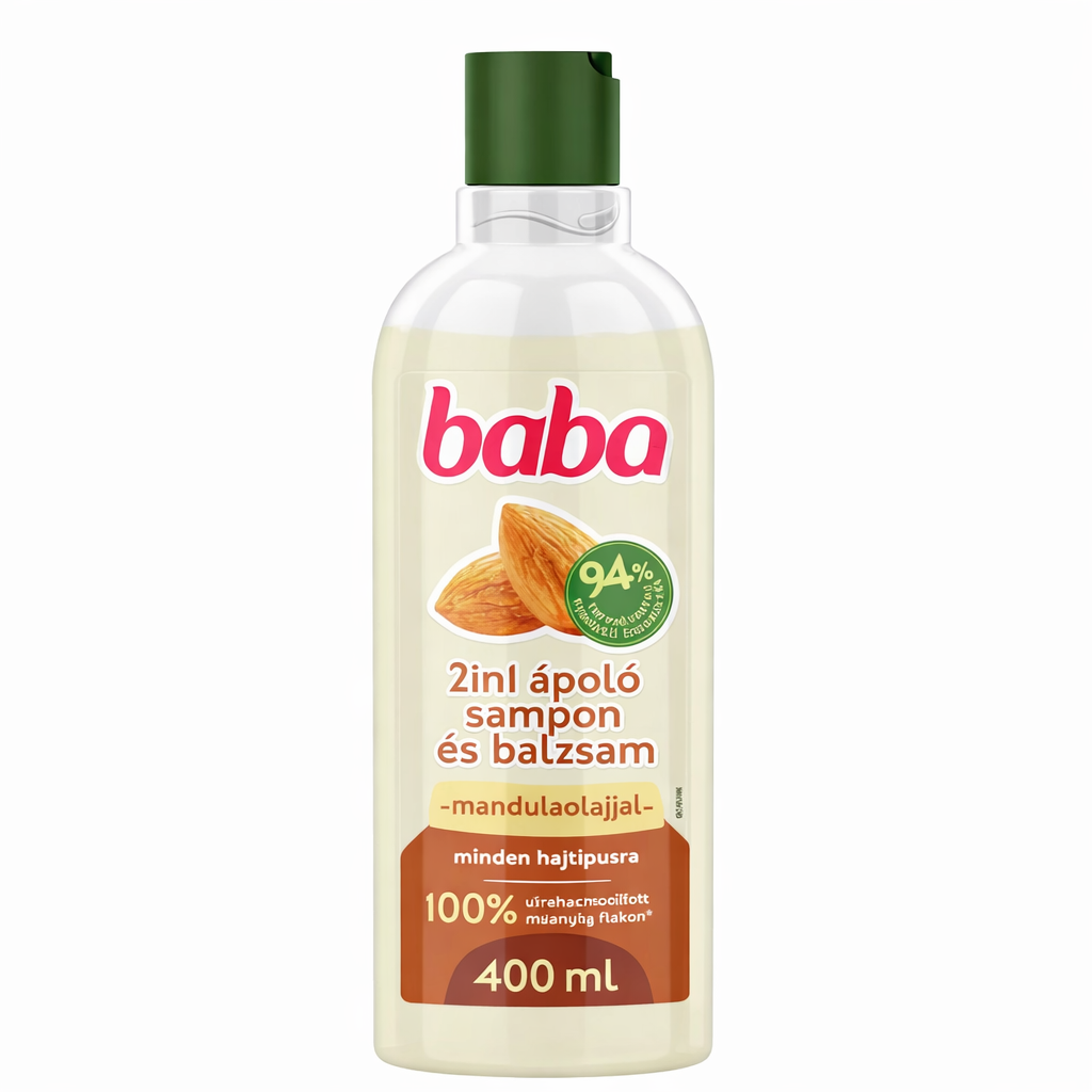 Baba 2in1 Ápoló Sampon és Balzsam Mandulaolajjal 400 ml – Hidratáló és Tápláló Hajápolás