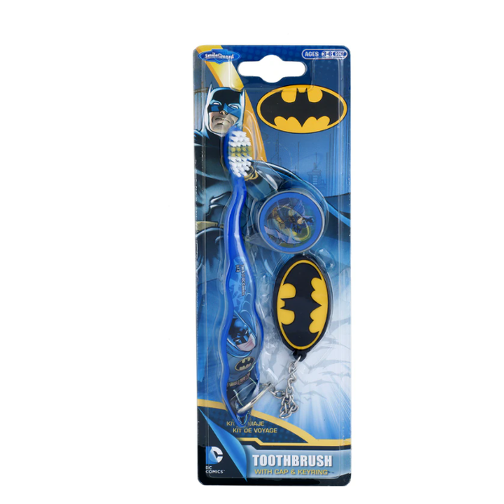 SmileGuard Batman gyerek fogkefe védőkupakkal és kulcstartóval
