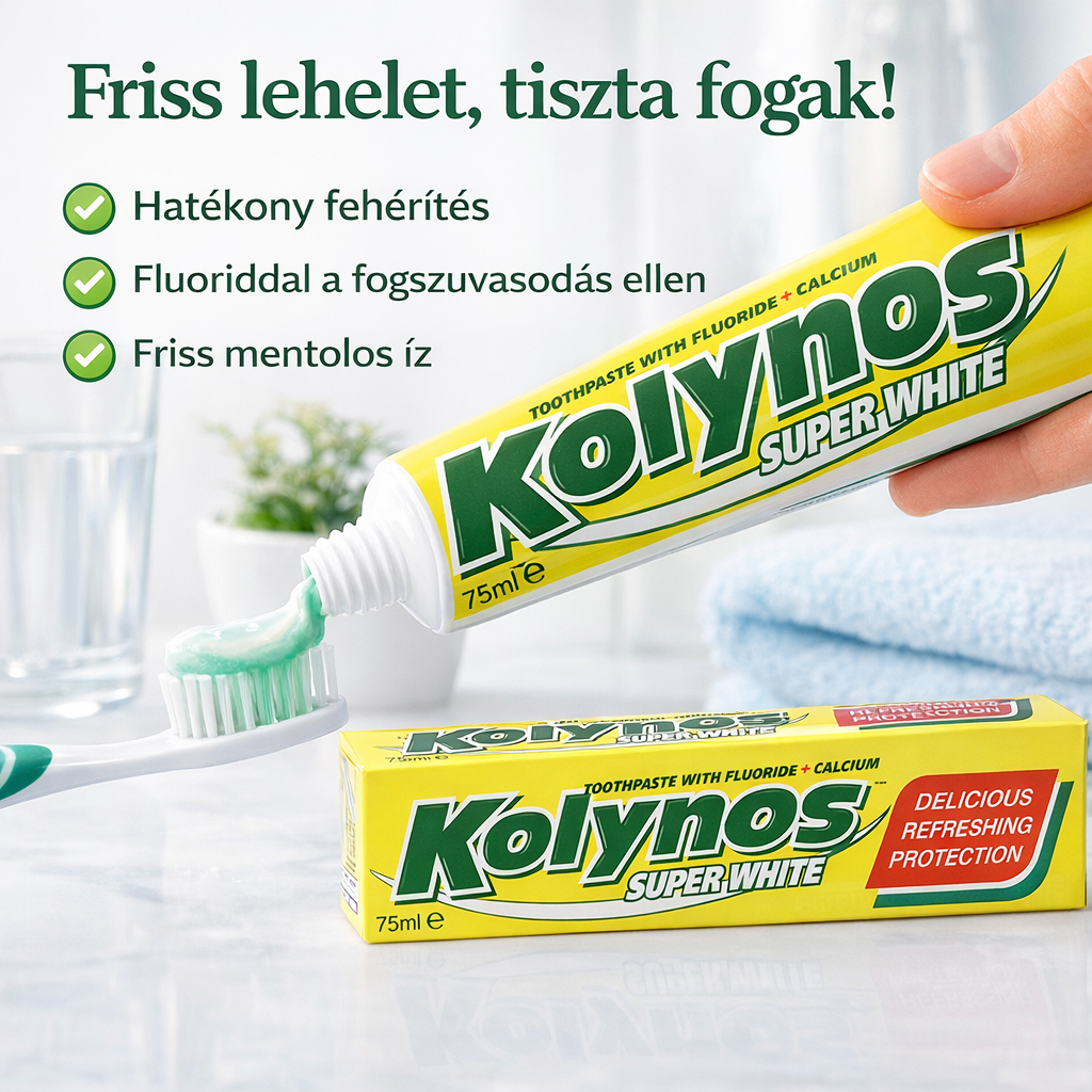 Kolynos Super White Fogkrém 75 ml – Ragyogó Fehér Mosoly és Friss Lehelet