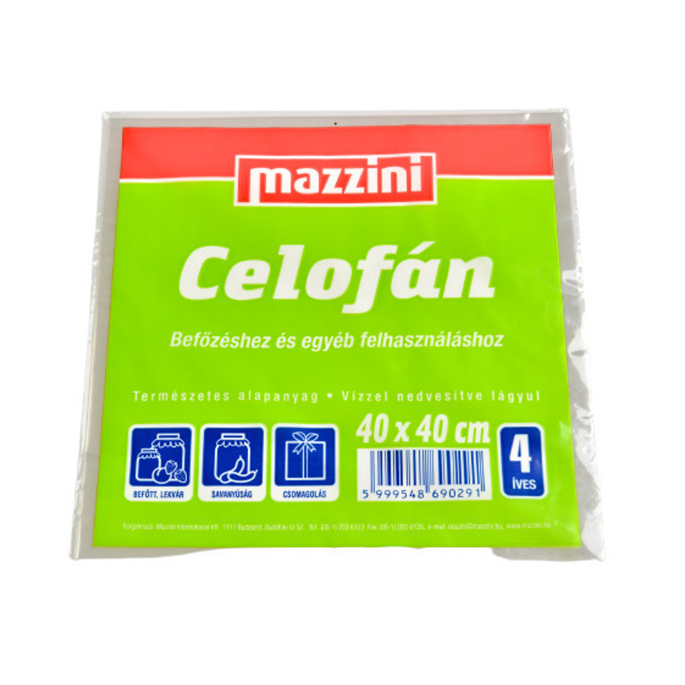 Mazzini Celofán Lap 40×40 cm (4 ív) – Átlátszó Csomagoló Fólia Ajándékhoz és Élelmiszerhez